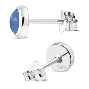 Blue Enamel Round Silver Stud Earrings, e423st